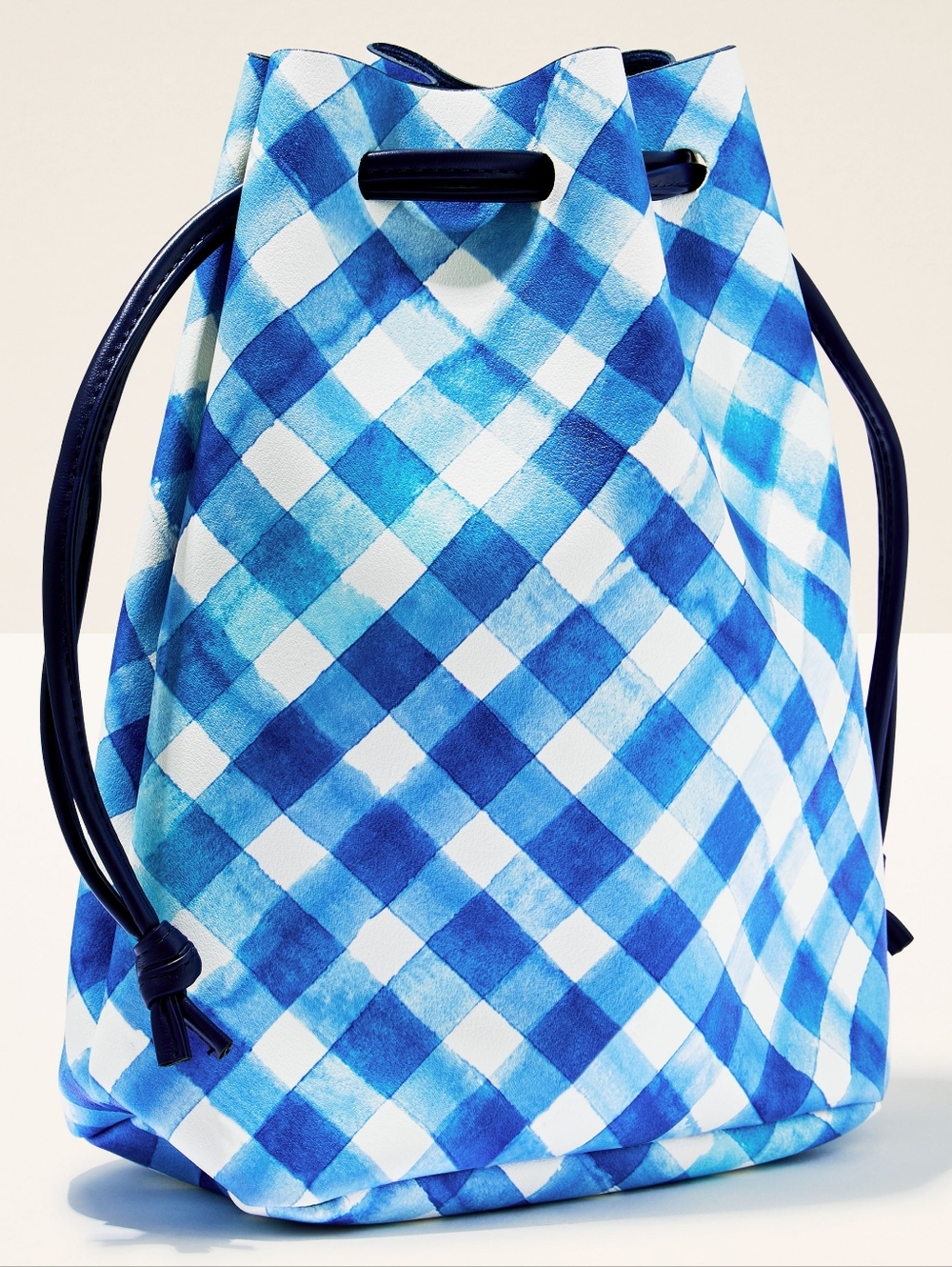 Bath & Body Works Blue Gingham Drawstring Shoulder Bag